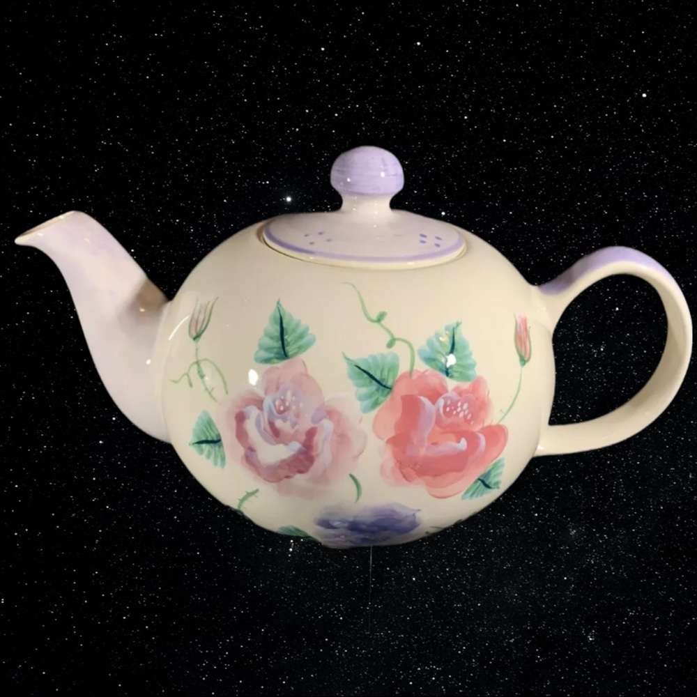 Herman Dodge & Son Hand Painted Porcelain Rose Teapot 5”T 9”W